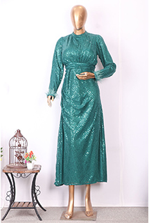 Bottle Green Draped Sequins Gown
