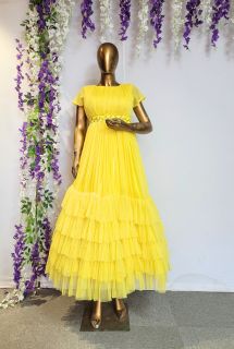 Yellow Ruffled Net Gown