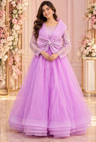 Lavender Embellished Net Anarkali Gown for Women