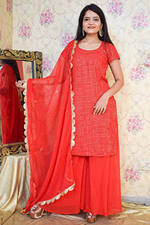 Red Chikankari Sharara Suit with Dupatta