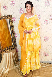 Mustard Tie-n-Dye Sharara Suit with Dupatta
