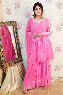 Pink Tie-n-Dye Sharara Suit with Dupatta