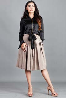Black Satin Top with Pleated Skirt