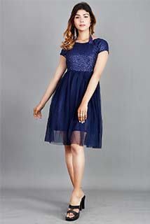 Blue Sequins and Net Short Dress