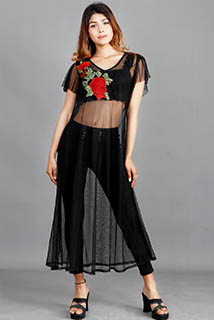 Rose Patch Black Net Overall