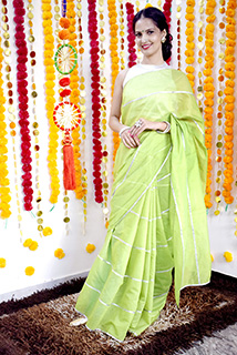 Chanderi Cotton Silver Gota Work Sari with Unstitched Blouse Piece